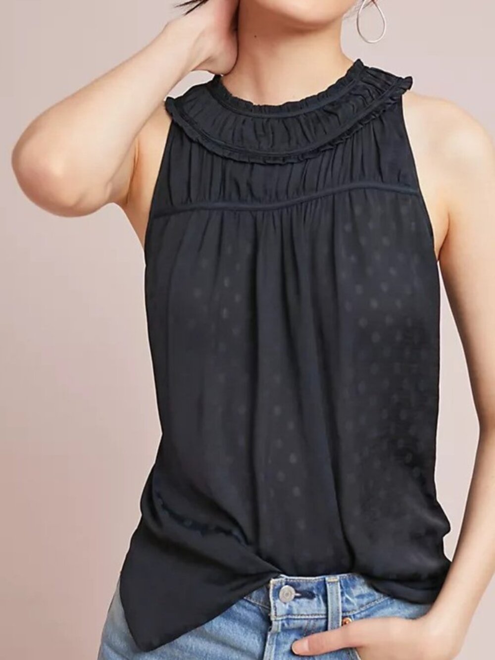 Anthropologie Maeve Black Polka Dot Sleeveless Top 0